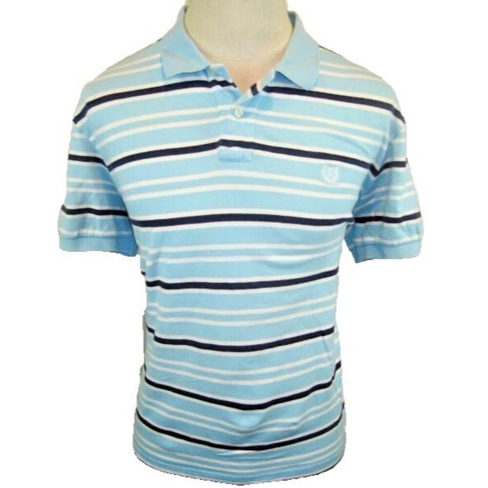 Womens Chaps Ralph Lauren Blue Stripe Cotton/Spandex Golf Polo Casual Shirt sz L